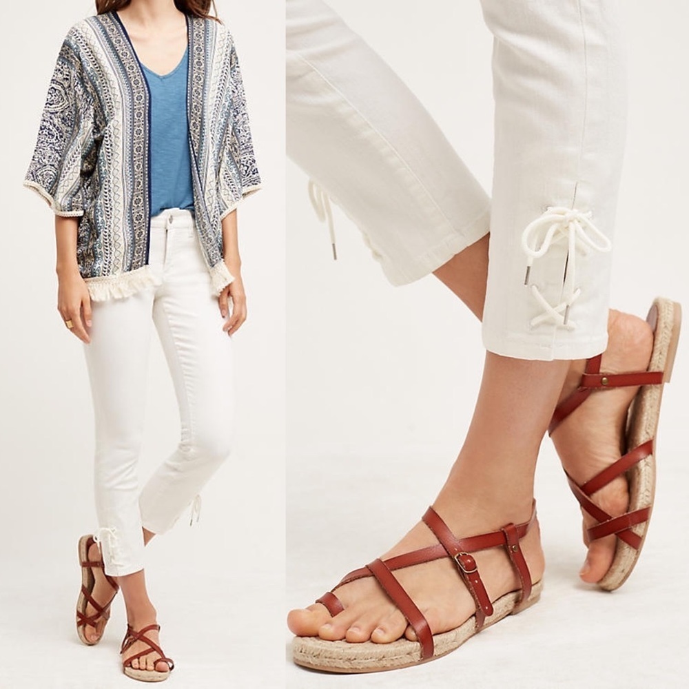 Anthropologie Pilcro Stet Lace Up‎ White Jeans Size 32 Bohemian Ankle Denim Boho